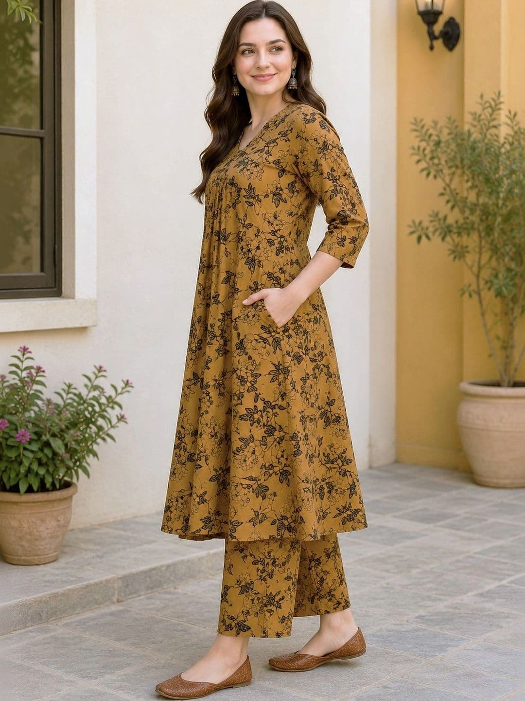 EVANORA Women Floral Printed Regular Kurta with Palazzos thumbnail 4