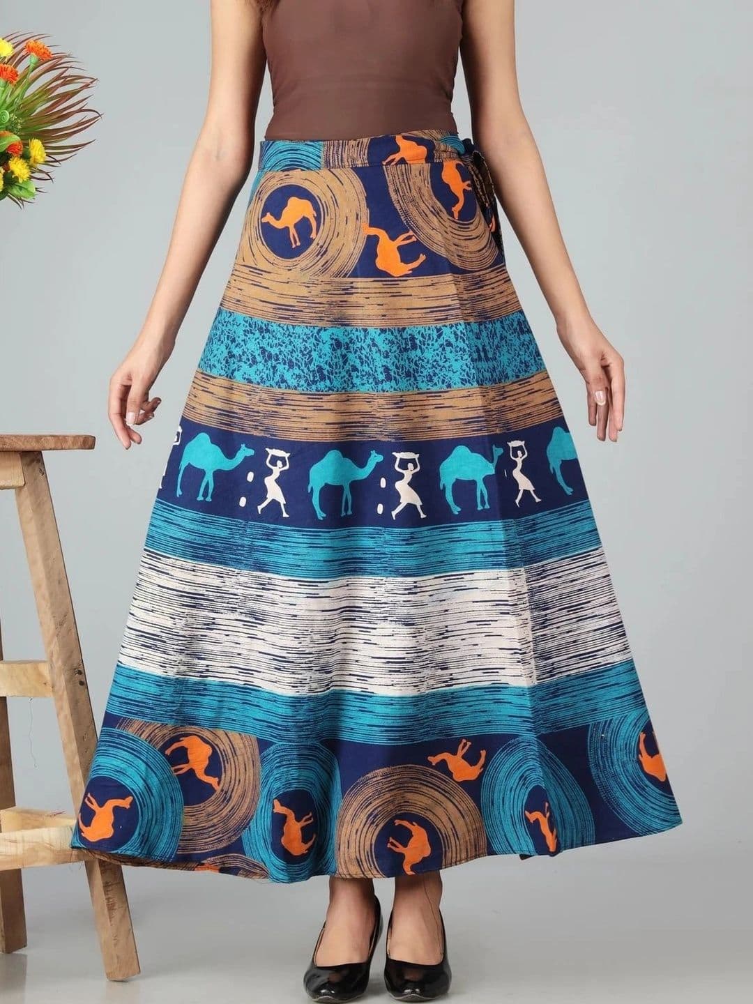 HIMCARE Women Cotton Cambric Geometric Tribal or Aztec Print Maxi Wrap Skirt thumbnail 3