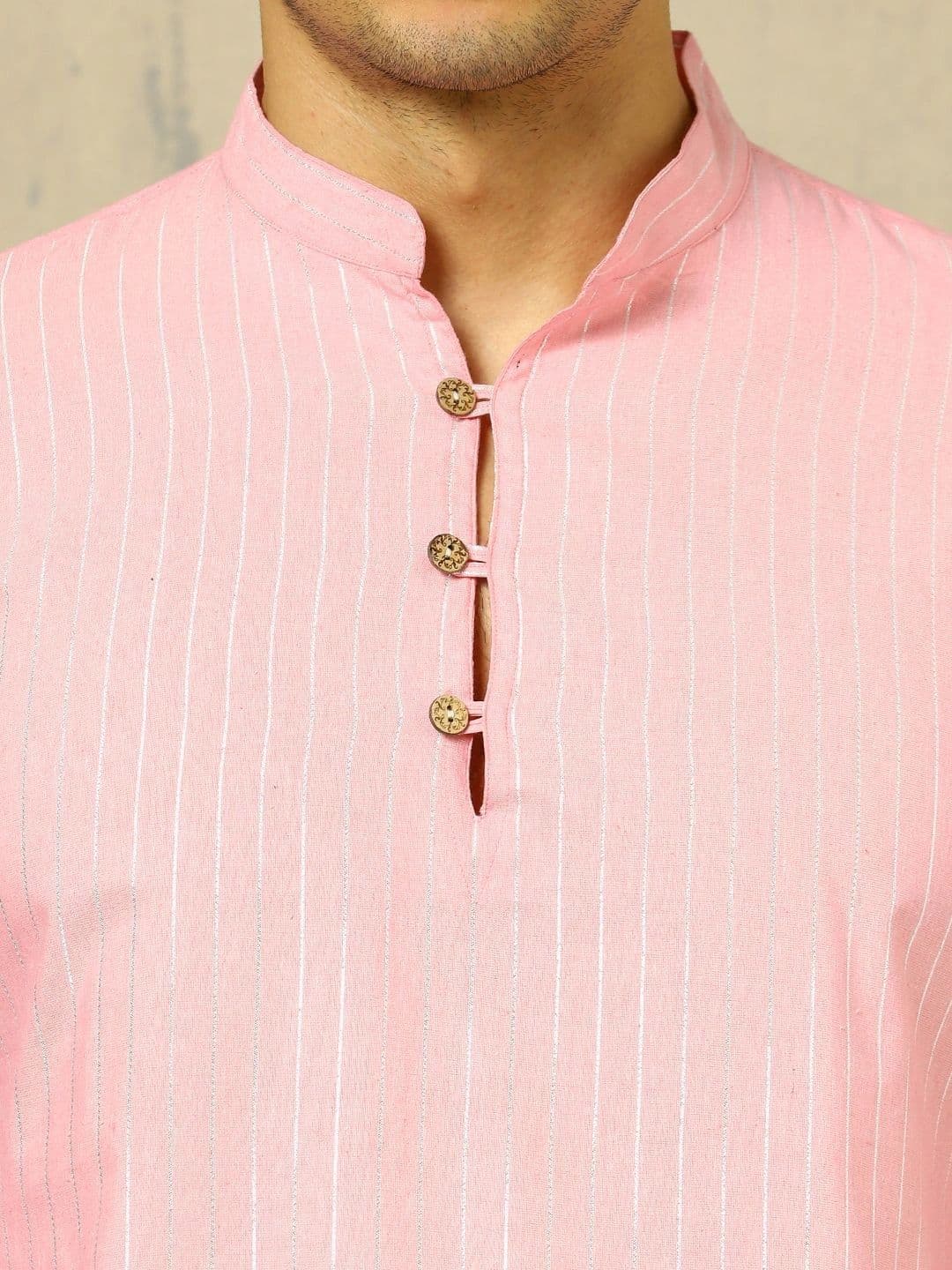 Navibhu Woven Design Solid Cotton Handloom Mandarin Collar Short Kurta thumbnail 4