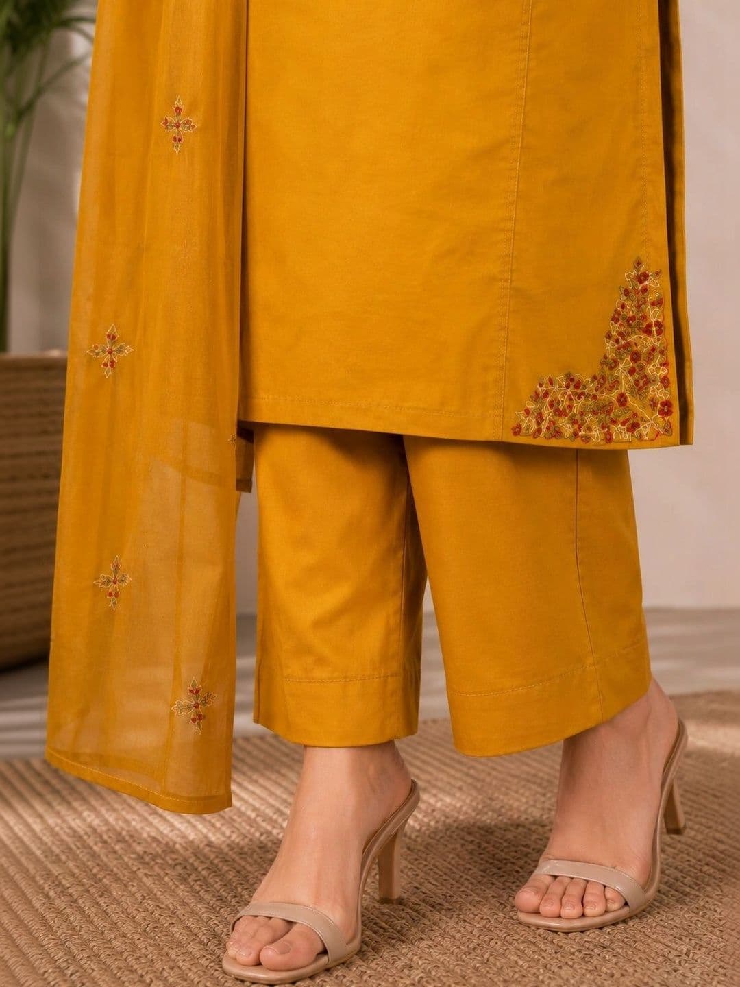 VASUPRADA Embroidered Regular Thread Work Pure Cotton Kurta with Trousers & With Dupatta thumbnail 4