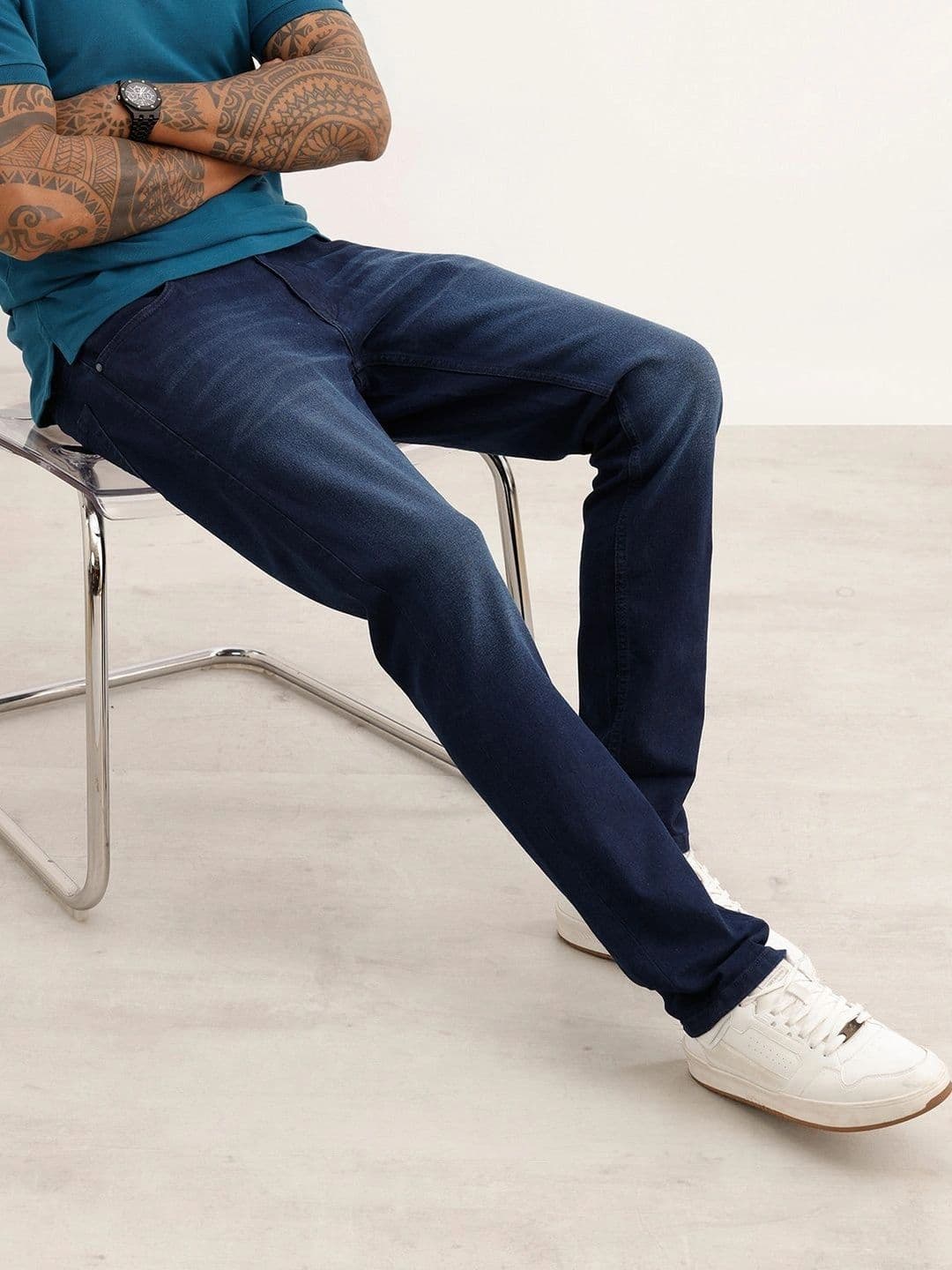WROGN Men Slim Fit High-Rise Low Distress Light Fade Stretchable Jeans - view 1