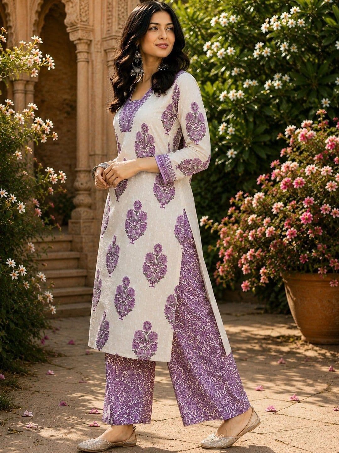 Anouk Women Floral Printed Regular Pure Cotton Kurta with Trousers & With Dupatta thumbnail 3