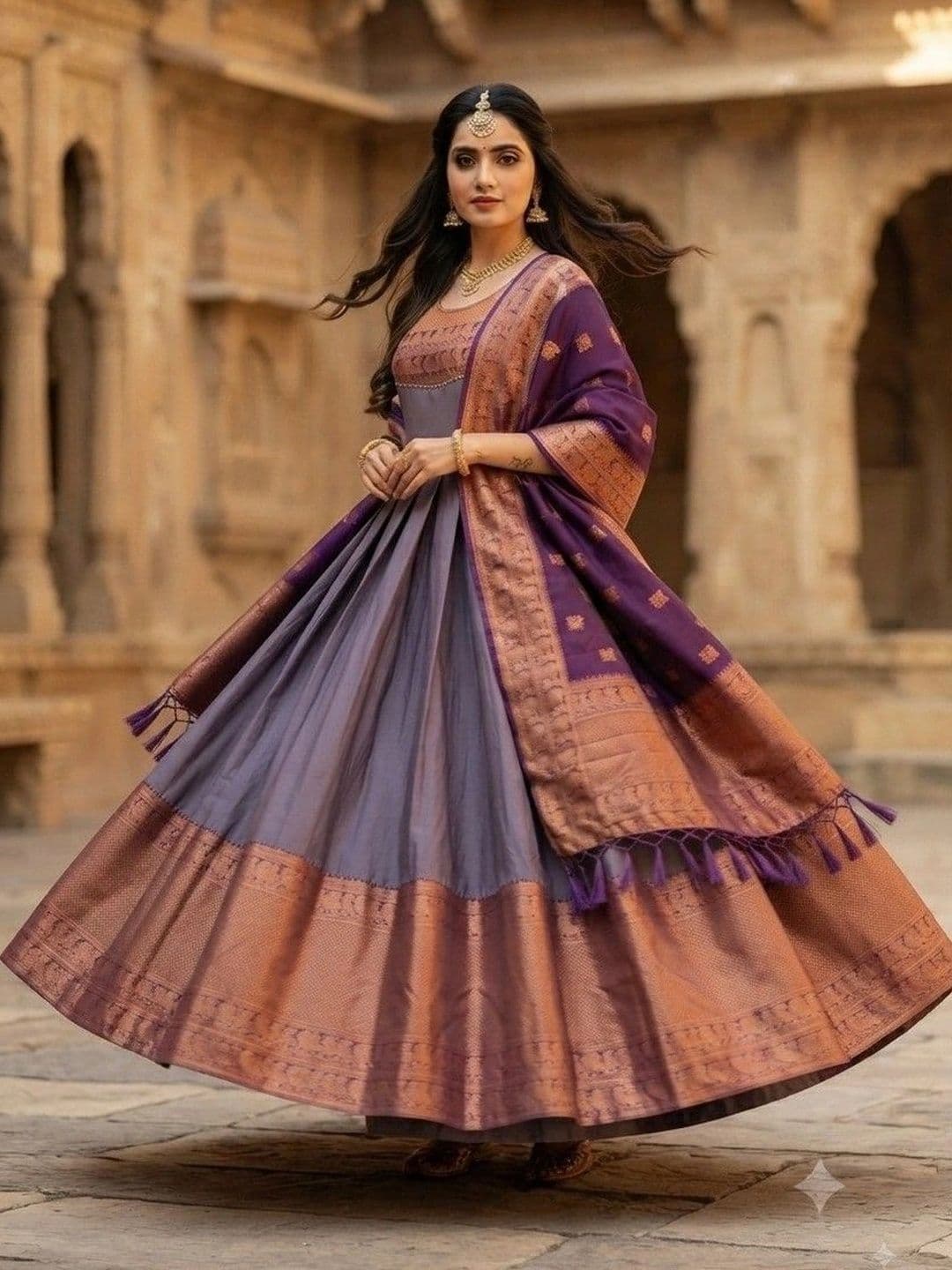 Kinjhit Fashion Embellished Round Neck A-line Gown Dress thumbnail 2