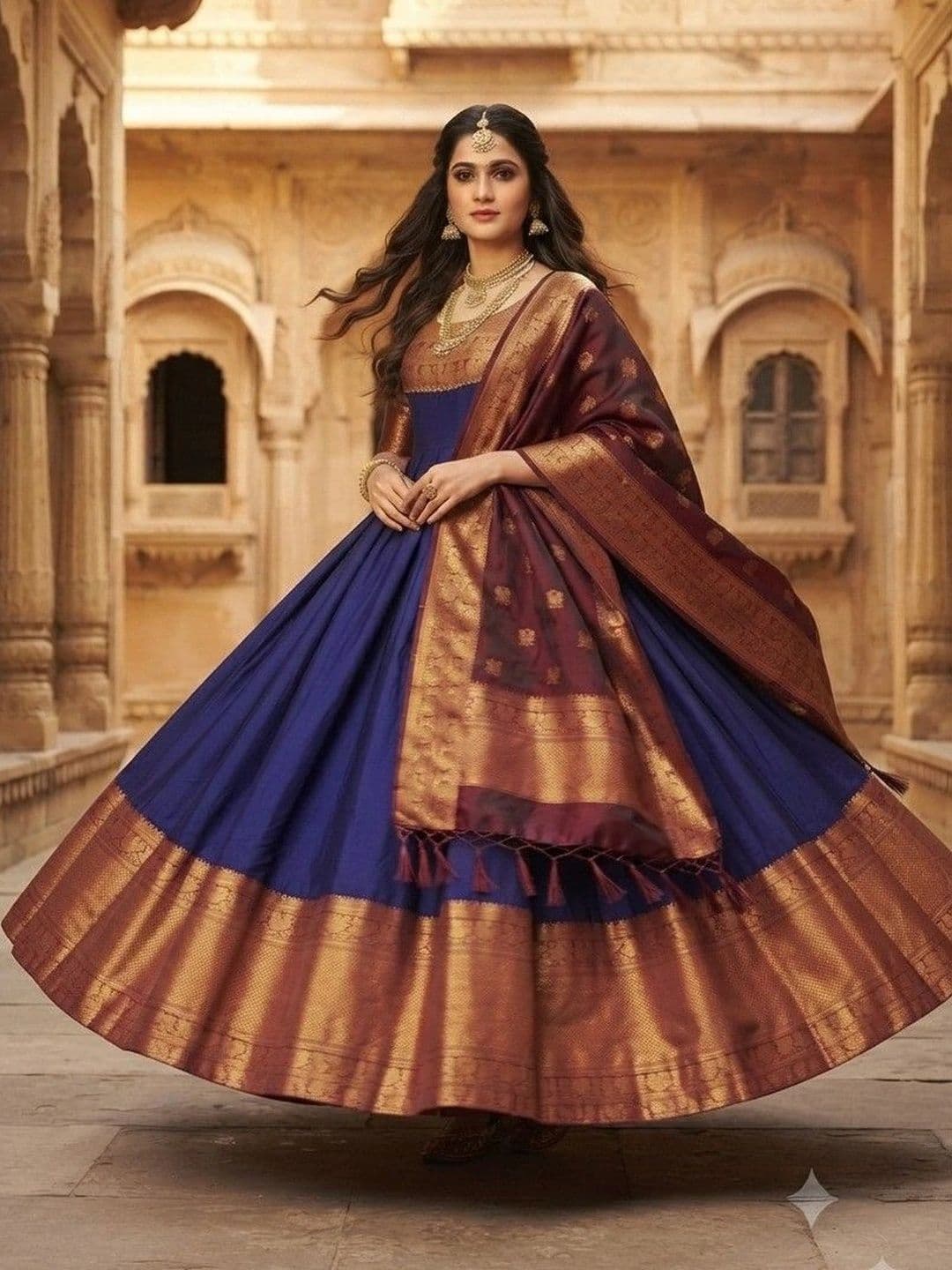 Kinjhit Fashion Embellished Round Neck A-line Gown Dress - view 1