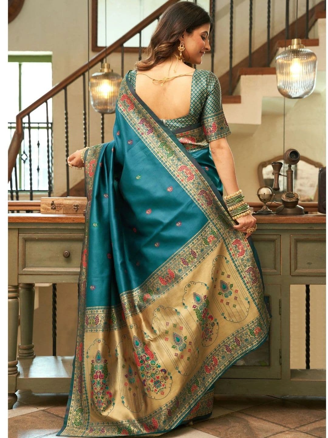 Dhaaga Ghar Paisley Zari Silk Blend Heavy Work Paithani Saree thumbnail 6