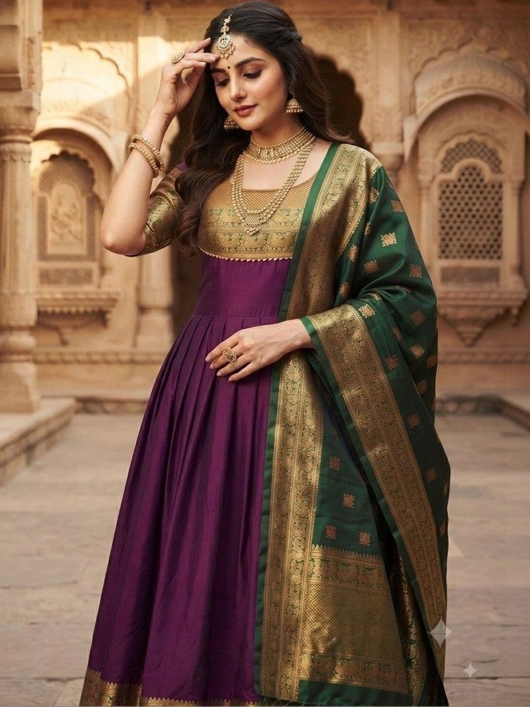Kinjhit Fashion Embellished Round Neck A-line Gown Dress thumbnail 3
