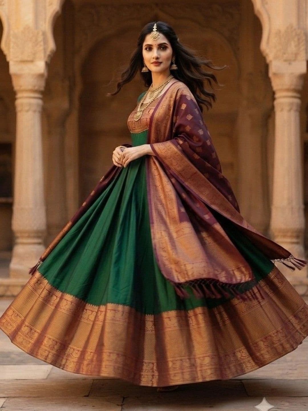 Kinjhit Fashion Embroidered Round Neck A-line Gown Dress thumbnail 4