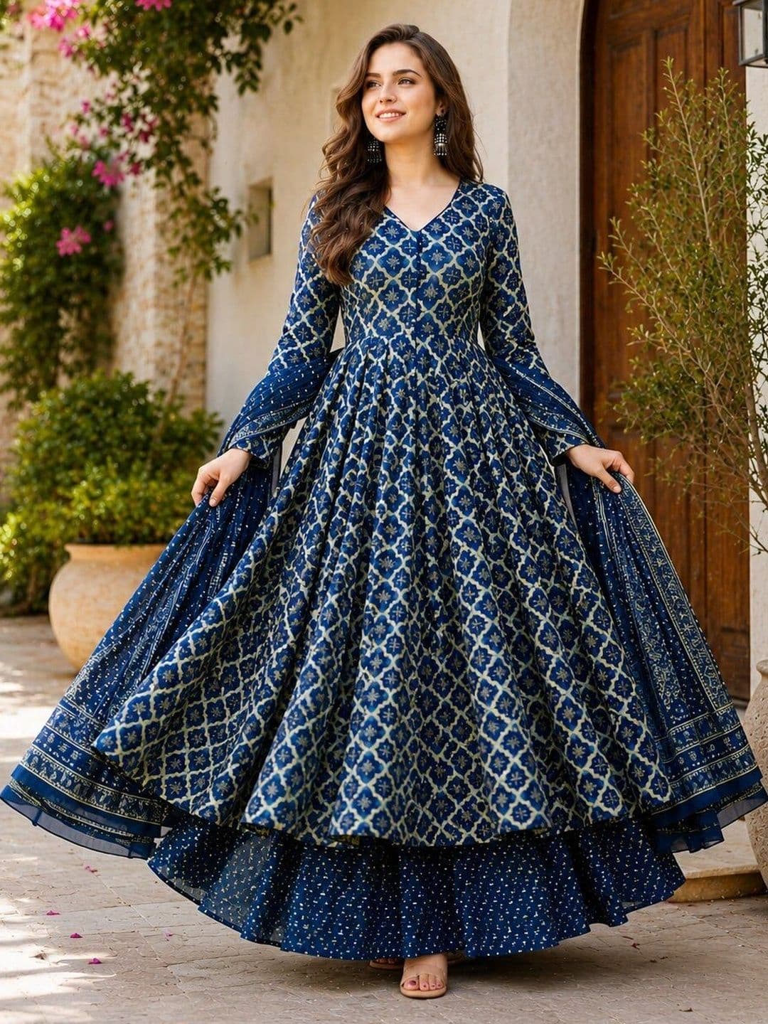 Mogra Designs Women Ethnic Motifs Printed Empire Kurta with Palazzos & With Dupatta thumbnail 5