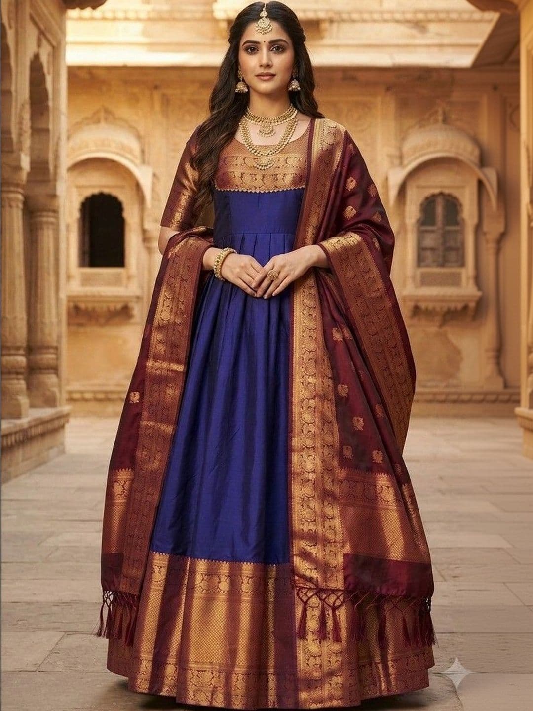 Kinjhit Fashion Embellished Round Neck A-line Gown Dress thumbnail 4