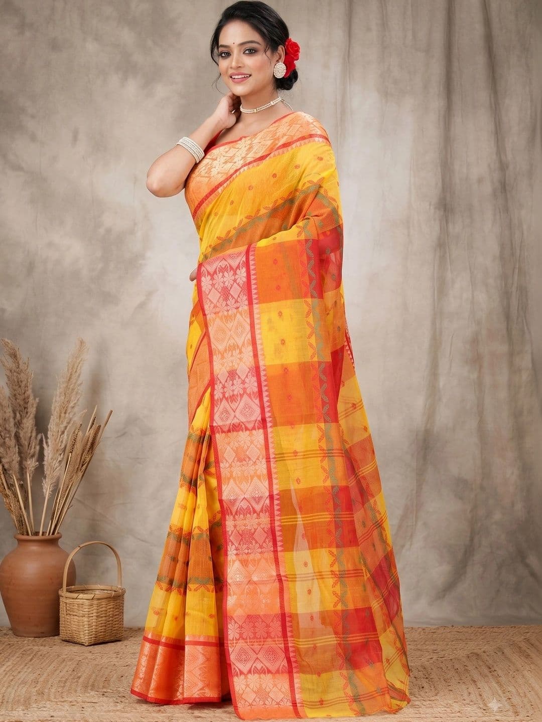 GitAsit Woven Design Sequinned Pure Cotton Handloom Taant Saree thumbnail 4