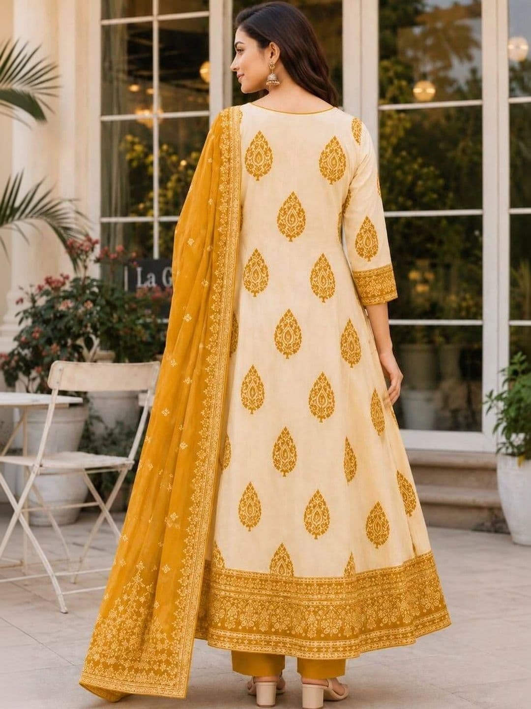JAIMINI Women Ethnic Motifs Printed Empire Pure Cotton Kurta with Trousers & With Dupatta thumbnail 5