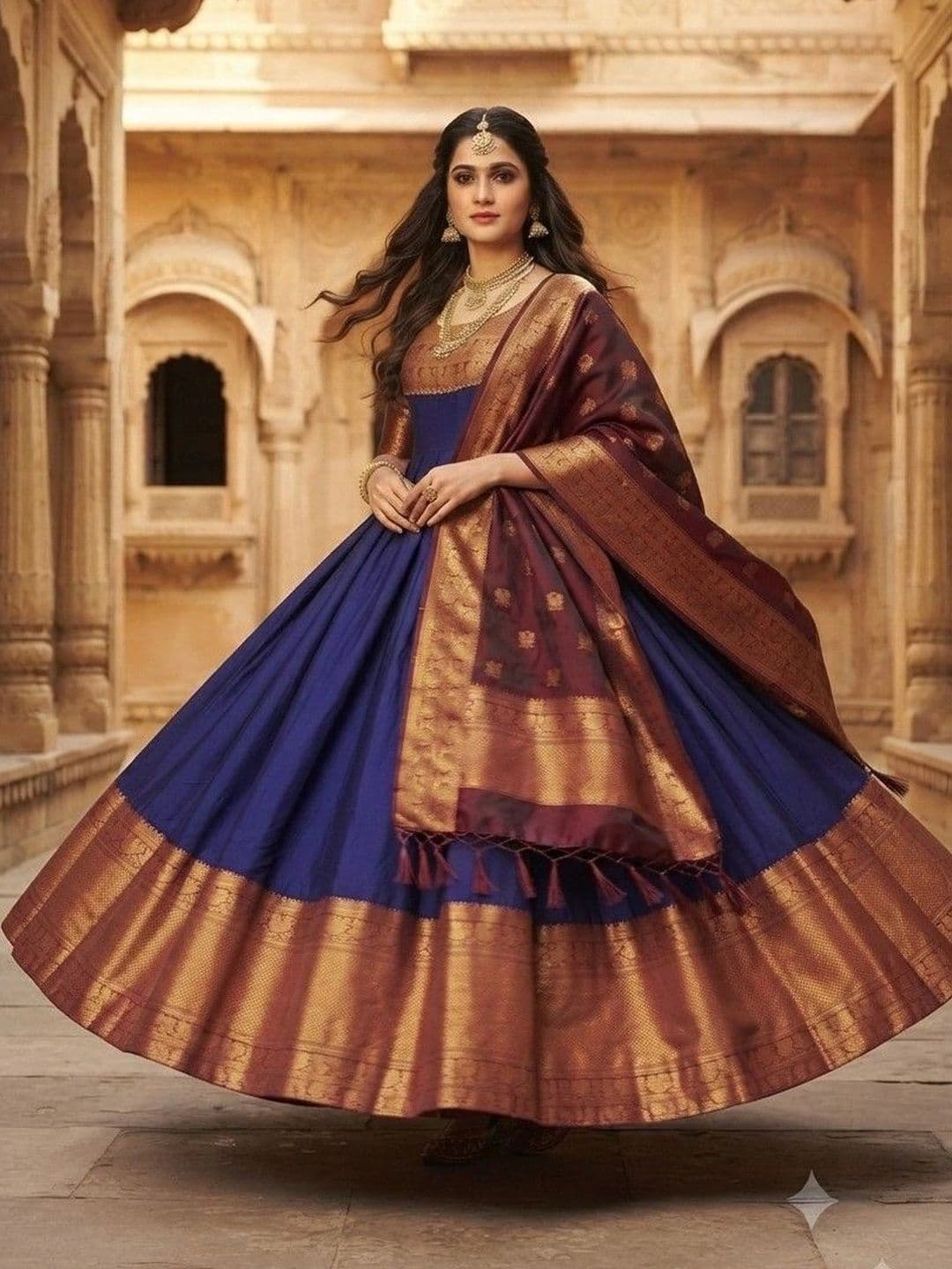 Kinjhit Fashion Embroidered Round Neck A-line Gown Dress thumbnail 4