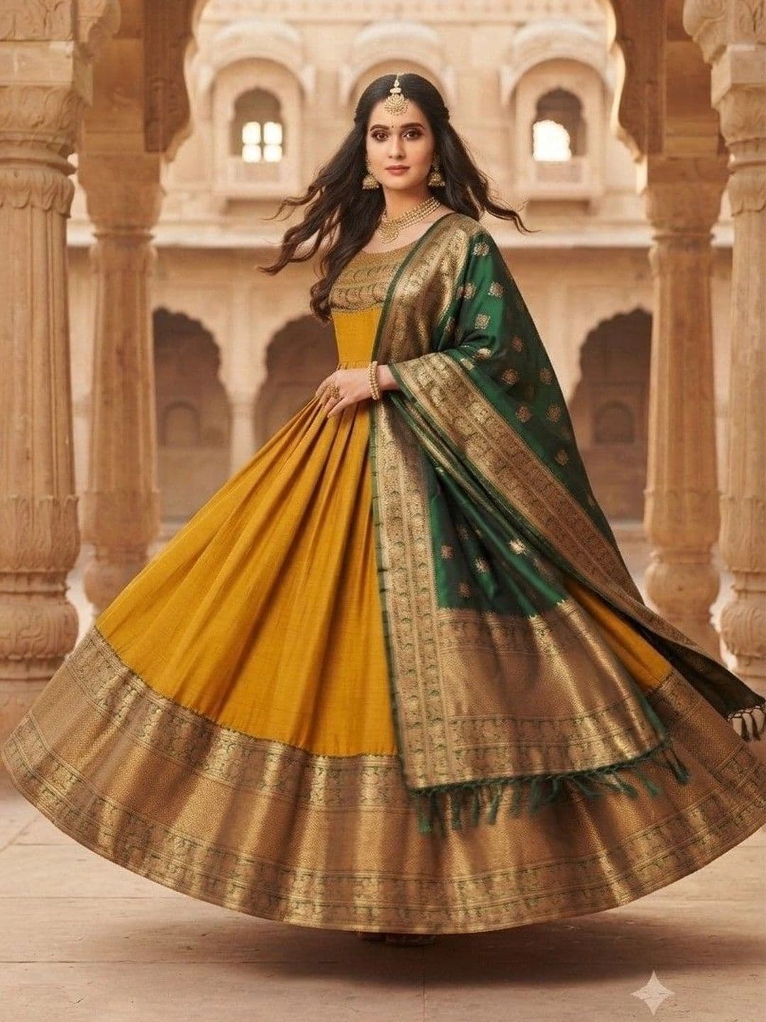 Kinjhit Fashion Embroidered Round Neck A-line Gown Dress thumbnail 4
