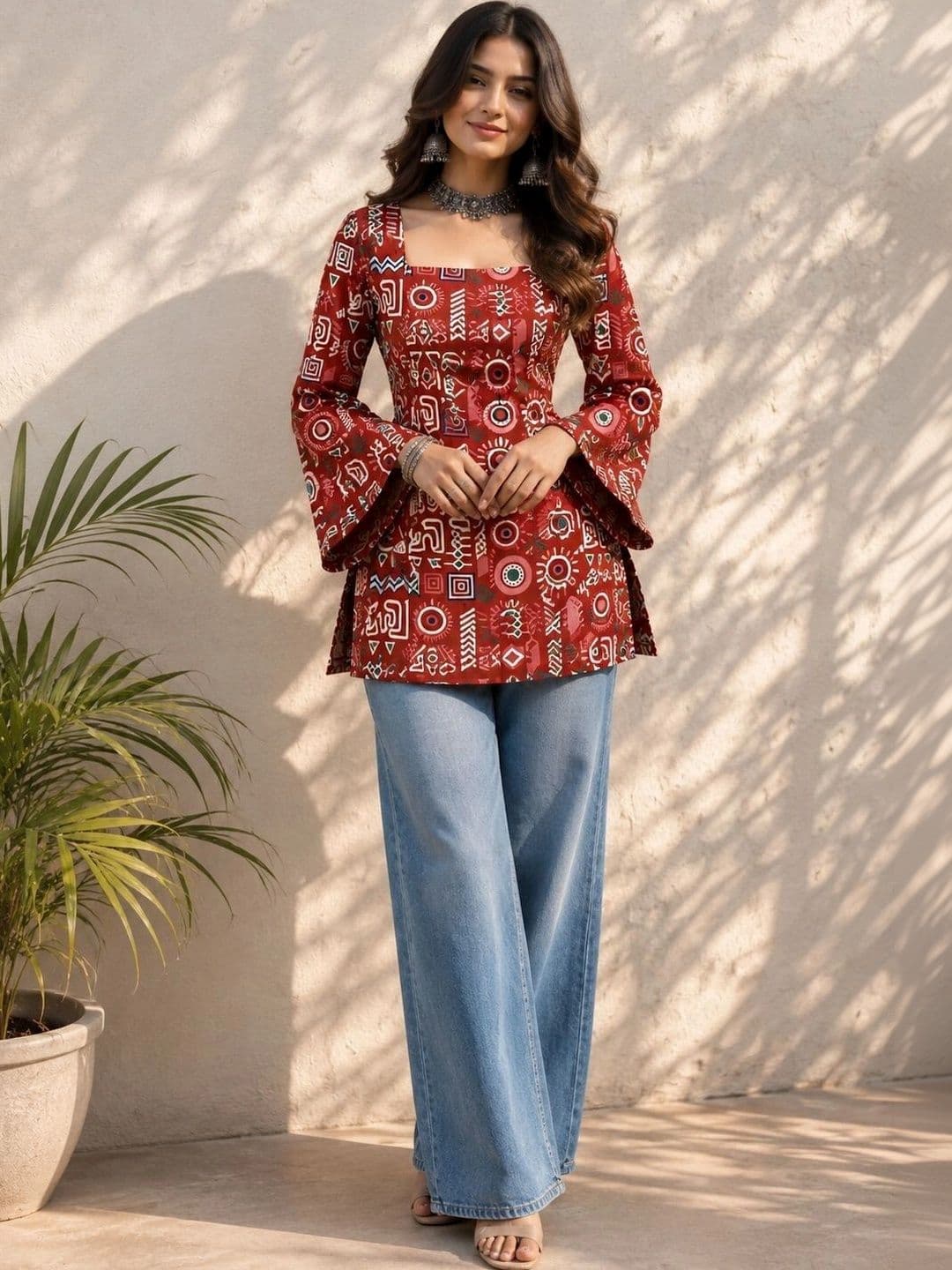KALINI Women Geometric Printed Flared Sleeves Indie Prints Kurta thumbnail 4
