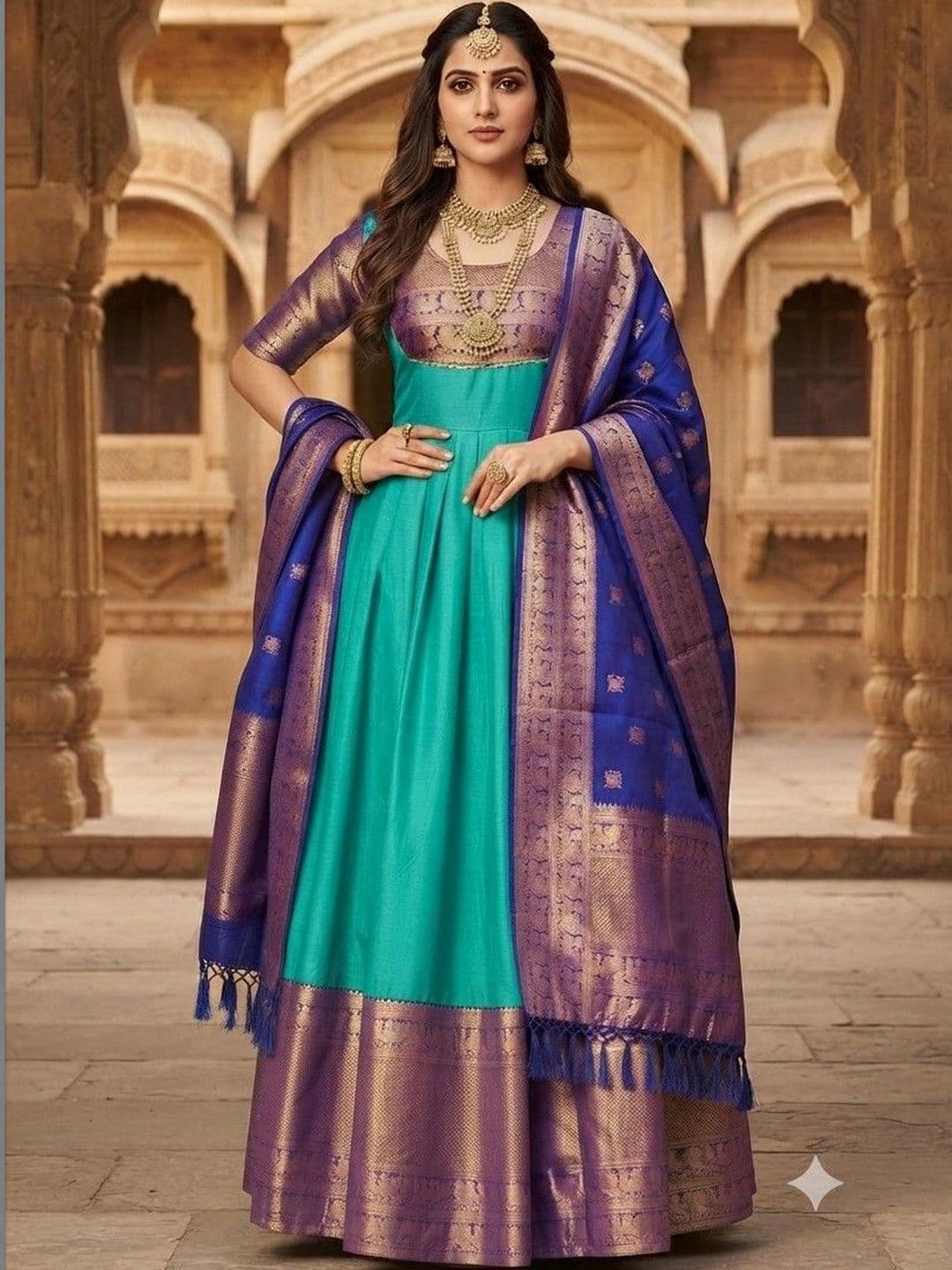 Kinjhit Fashion Embellished Round Neck A-line Gown Dress thumbnail 2