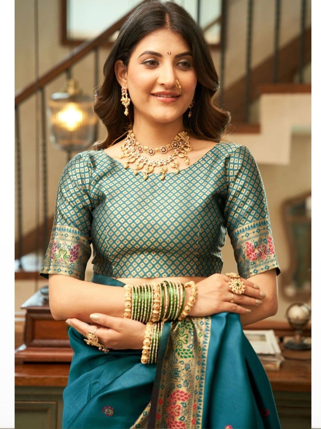 Dhaaga Ghar Paisley Zari Silk Blend Heavy Work Paithani Saree thumbnail 2