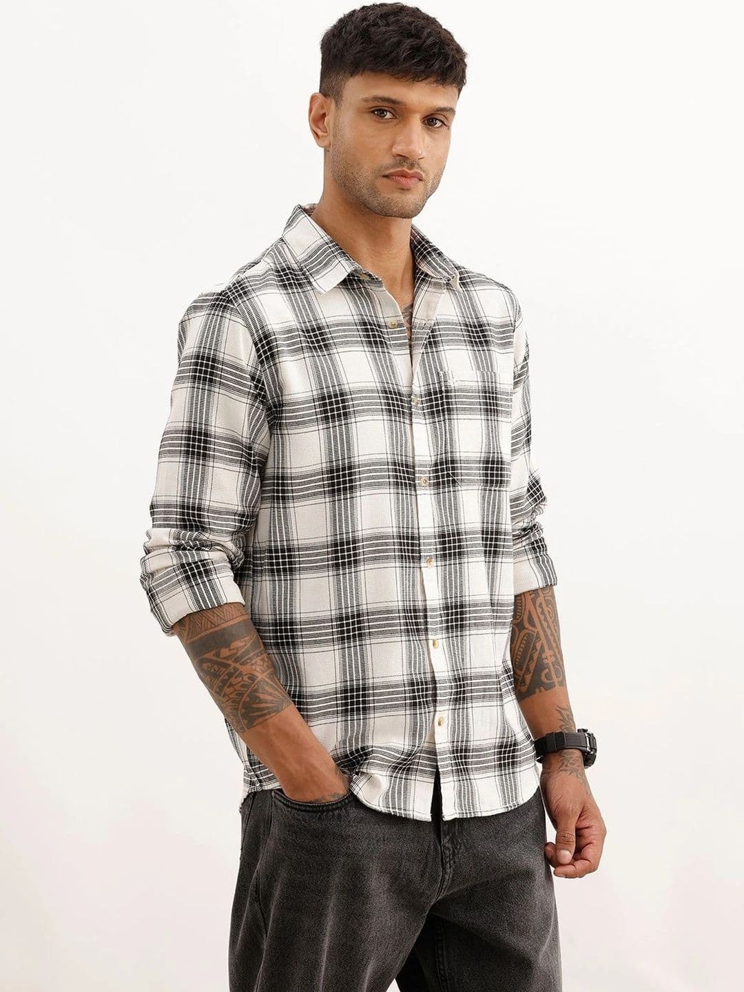 WROGN Men Tartan Checks Checked Casual Shirt thumbnail 5
