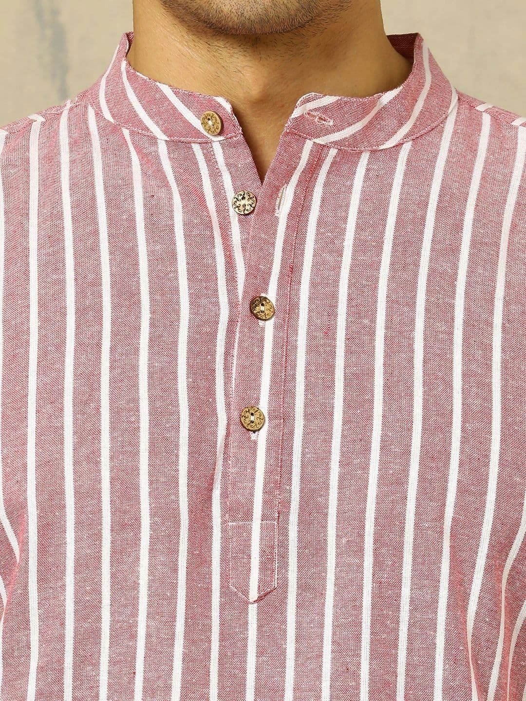 Navibhu Woven Design Striped Cotton Handloom Mandarin Collar Short Kurta thumbnail 4