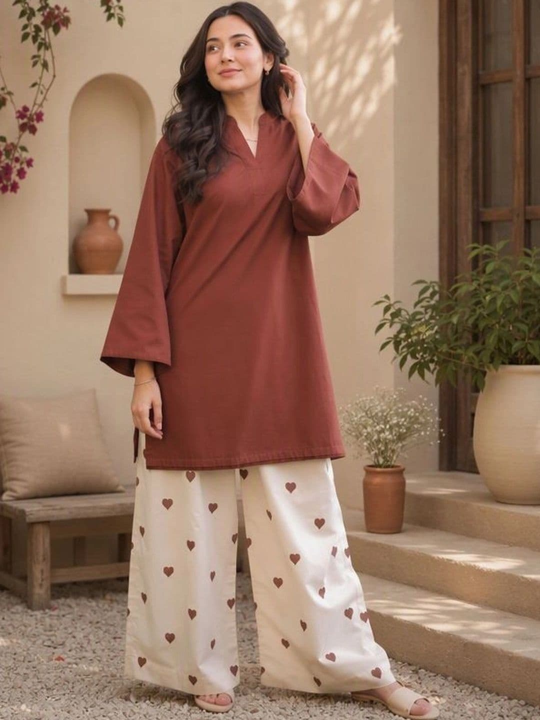 Sangria Women Regular Kurti with Palazzos - view 1