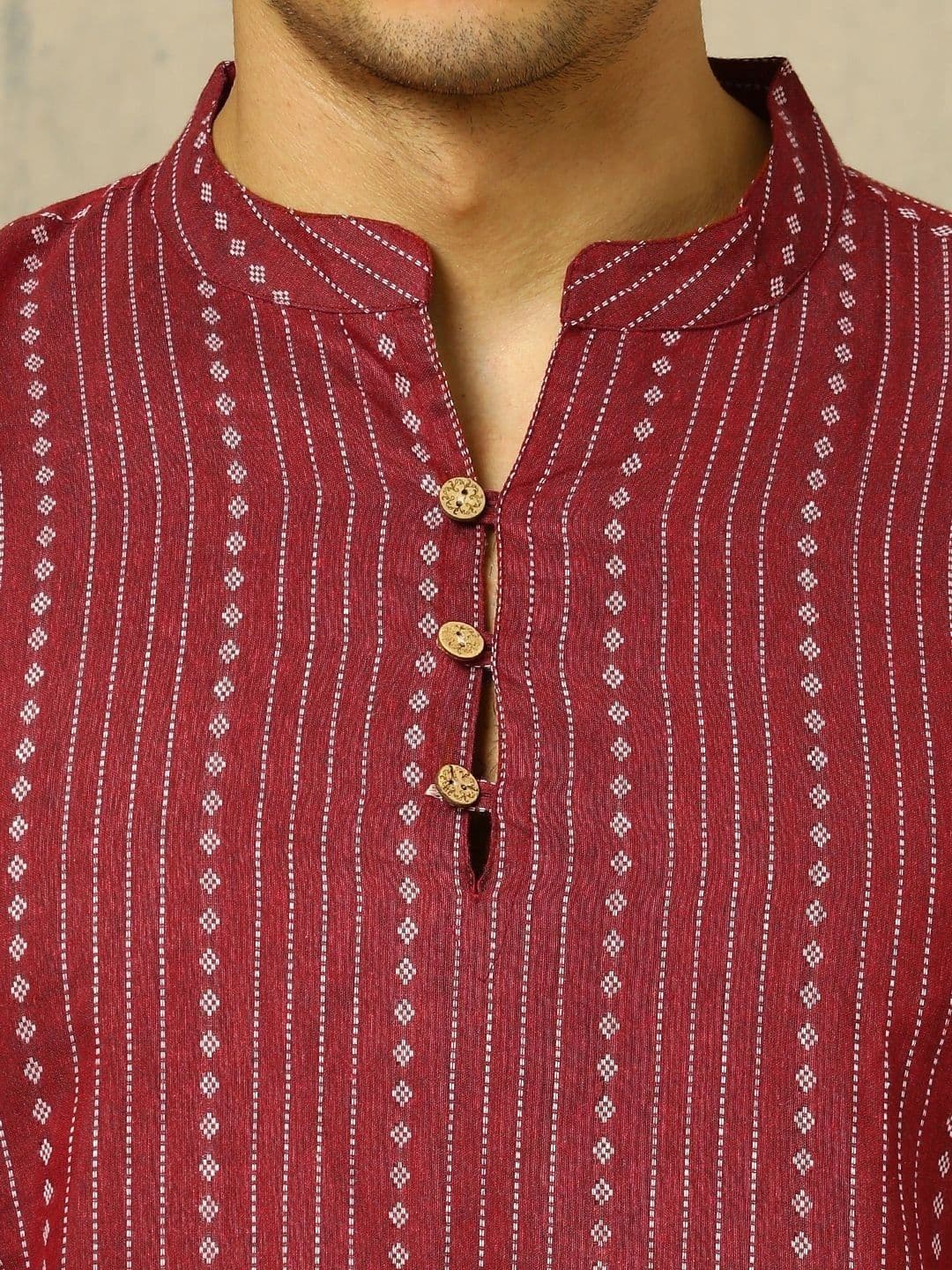 Navibhu Woven Design Striped Cotton Handloom Mandarin Collar Short Kurta thumbnail 4