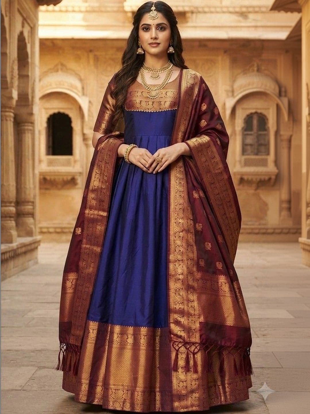 Kinjhit Fashion Embellished Round Neck A-line Gown Dress - view 1