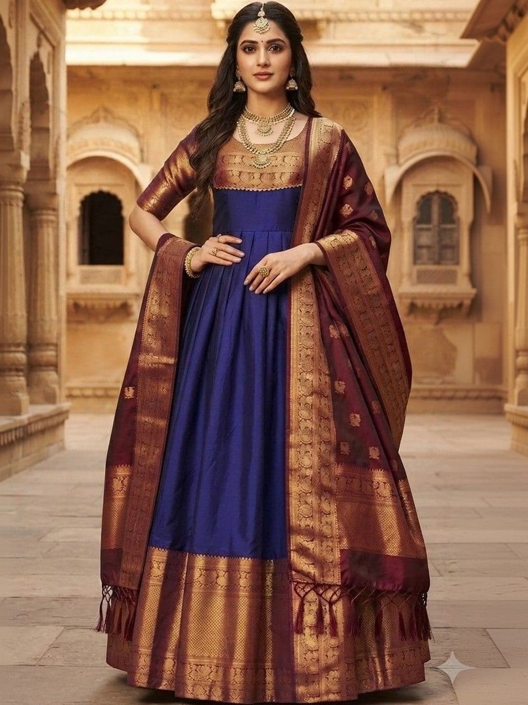 Kinjhit Fashion Embellished Round Neck A-line Gown Dress thumbnail 2