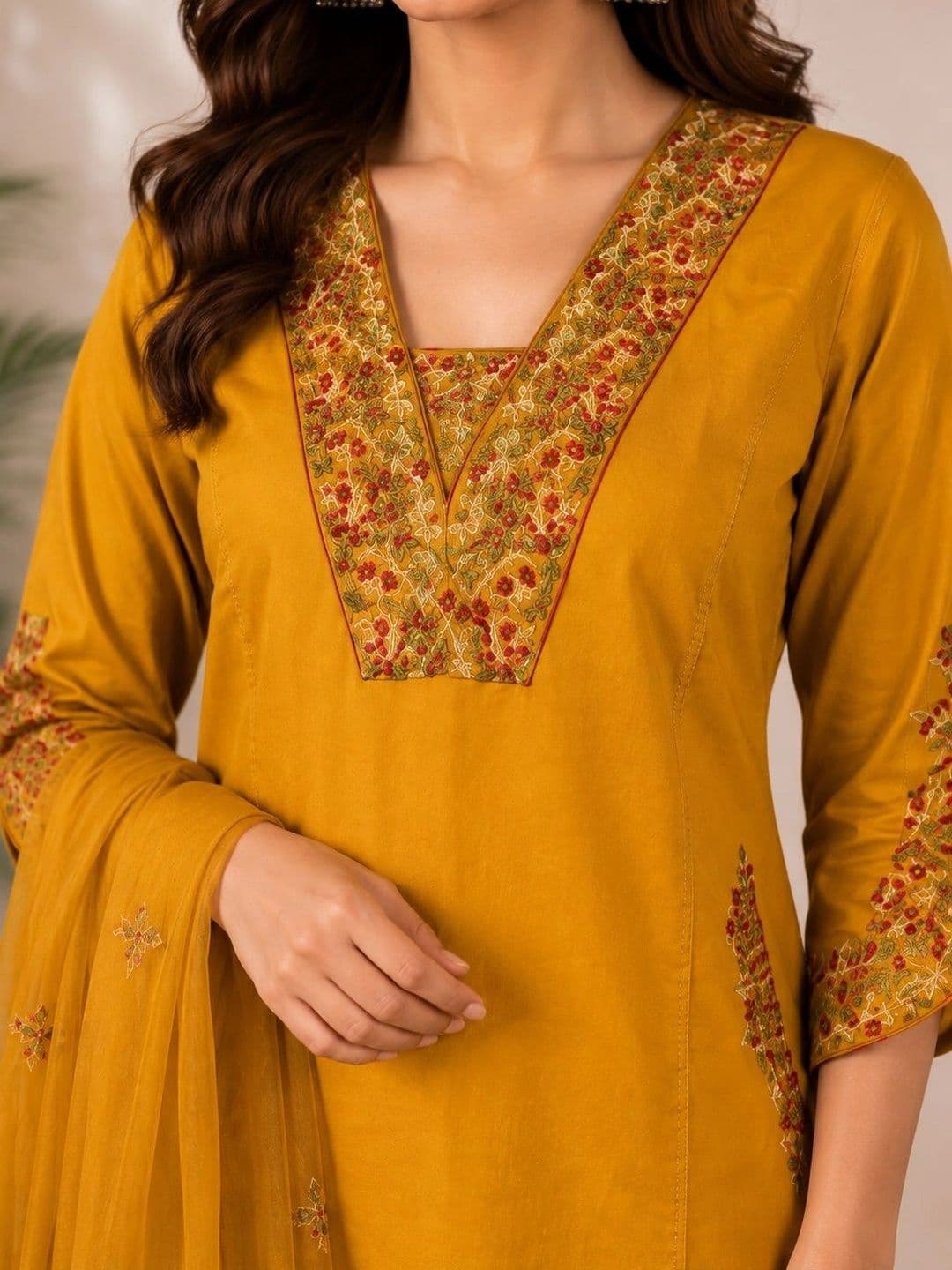 VASUPRADA Embroidered Regular Thread Work Pure Cotton Kurta with Trousers & With Dupatta thumbnail 3