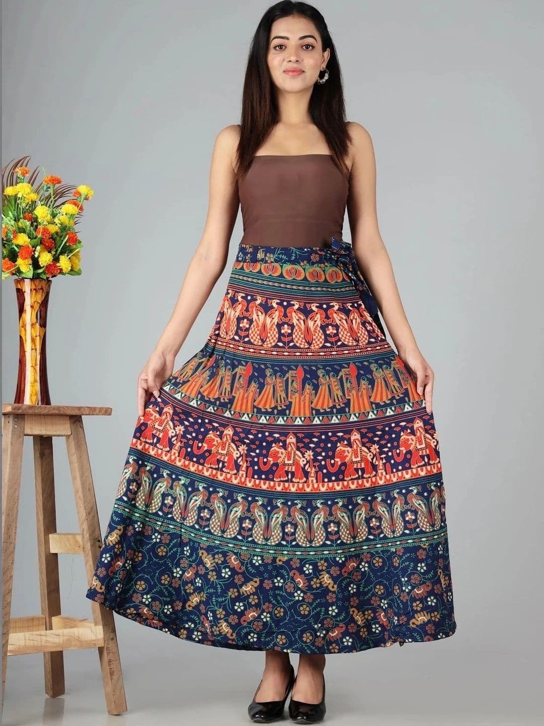 HIMCARE Women Cotton Cambric Floral Maxi Wrap Skirt - view 1