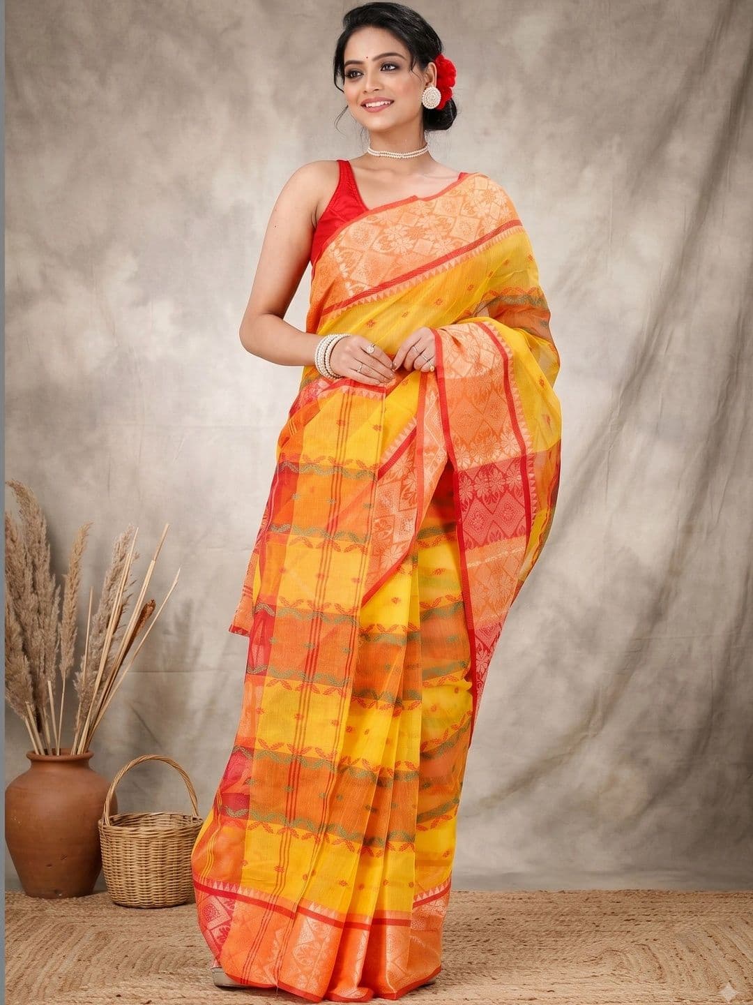 GitAsit Woven Design Sequinned Pure Cotton Handloom Taant Saree thumbnail 7