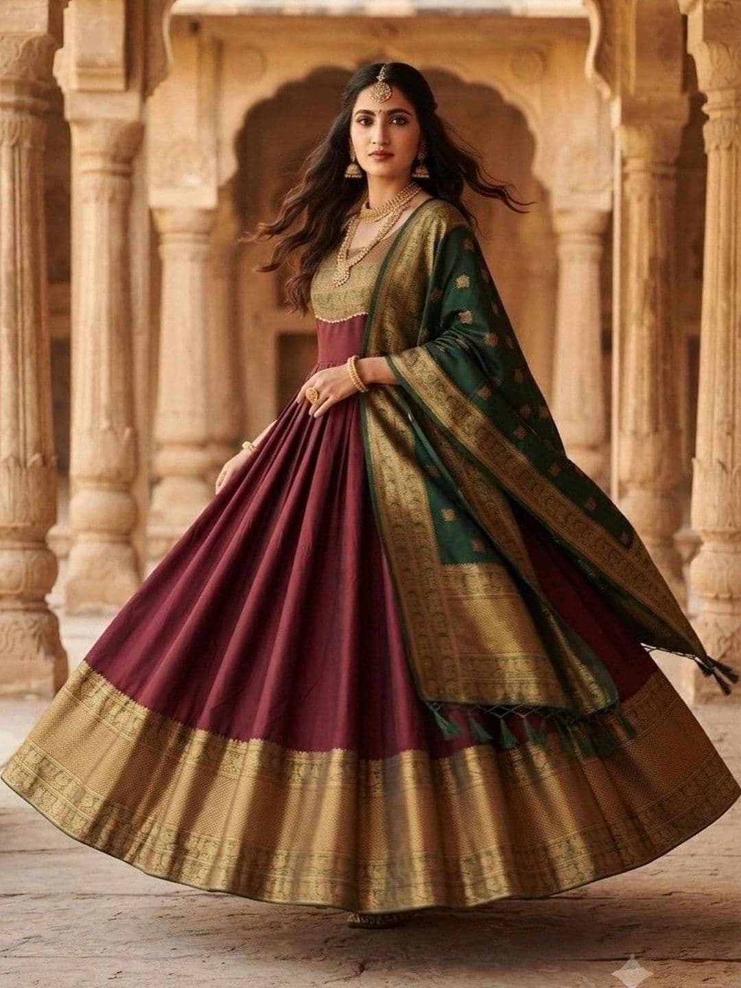Kinjhit Fashion Embroidered Round Neck A-line Gown Dress thumbnail 4