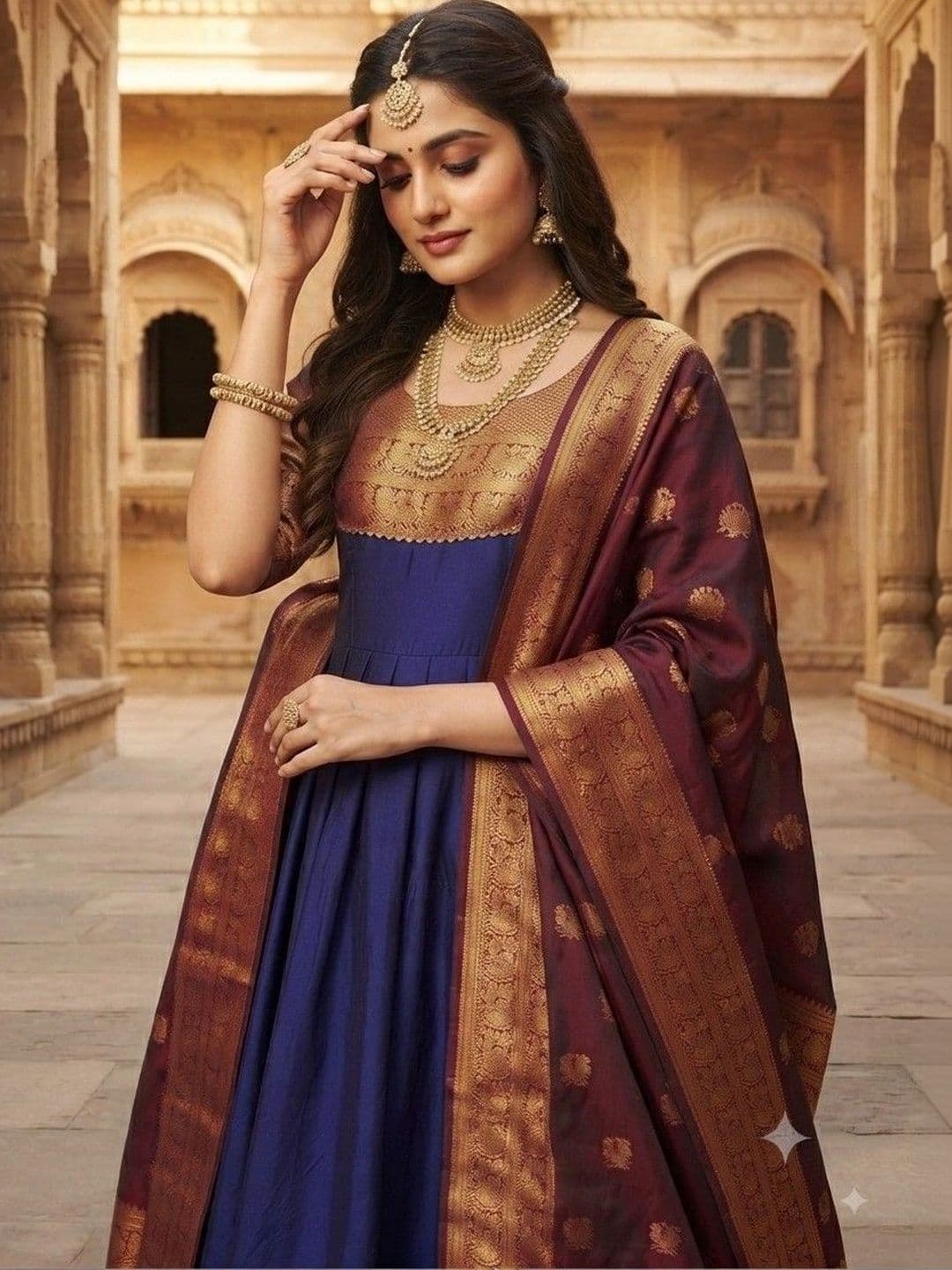 Kinjhit Fashion Embellished Round Neck A-line Gown Dress thumbnail 2