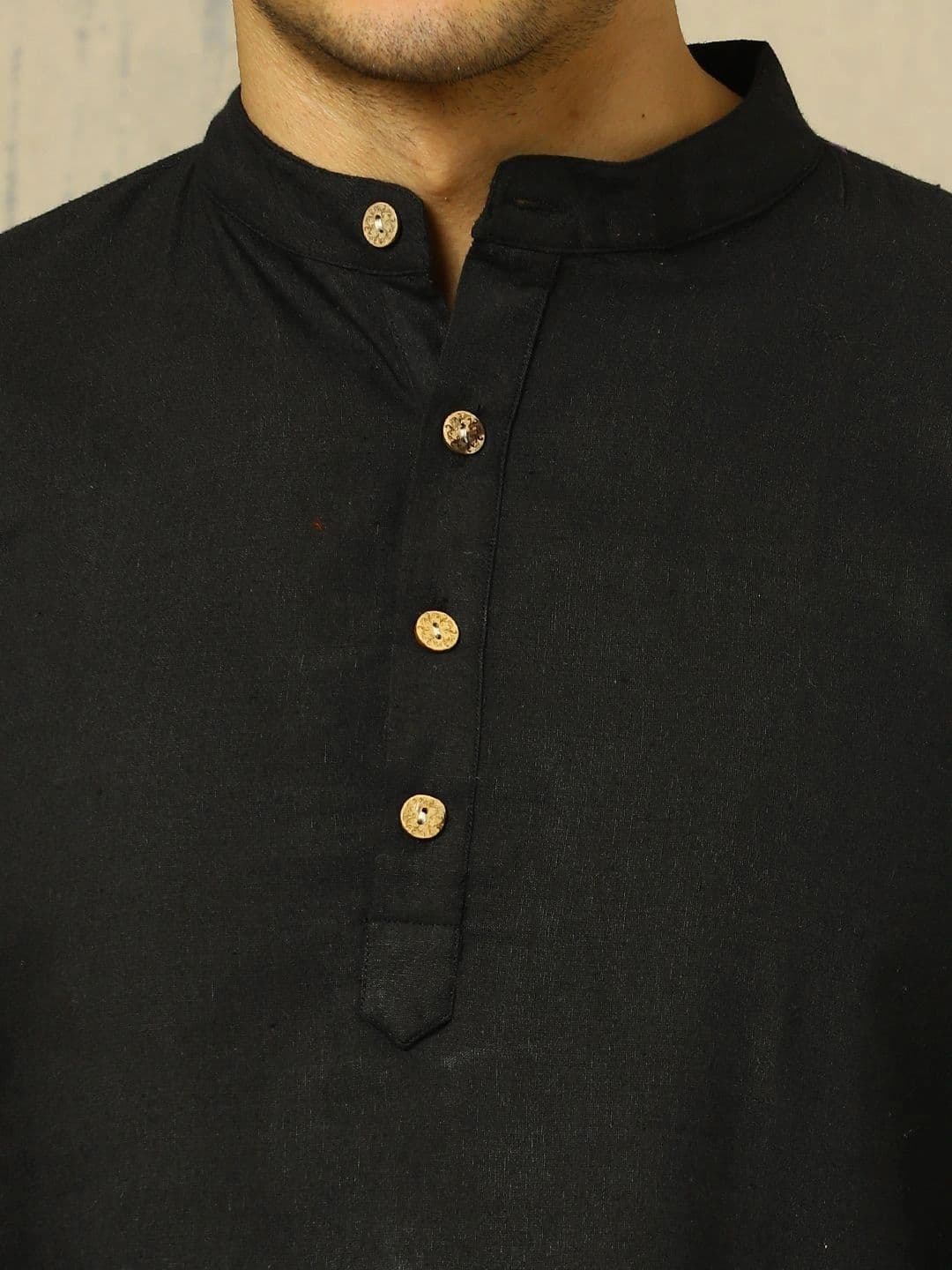 Navibhu Woven Design Solid Cotton Handloom Mandarin Collar Short Kurta thumbnail 5