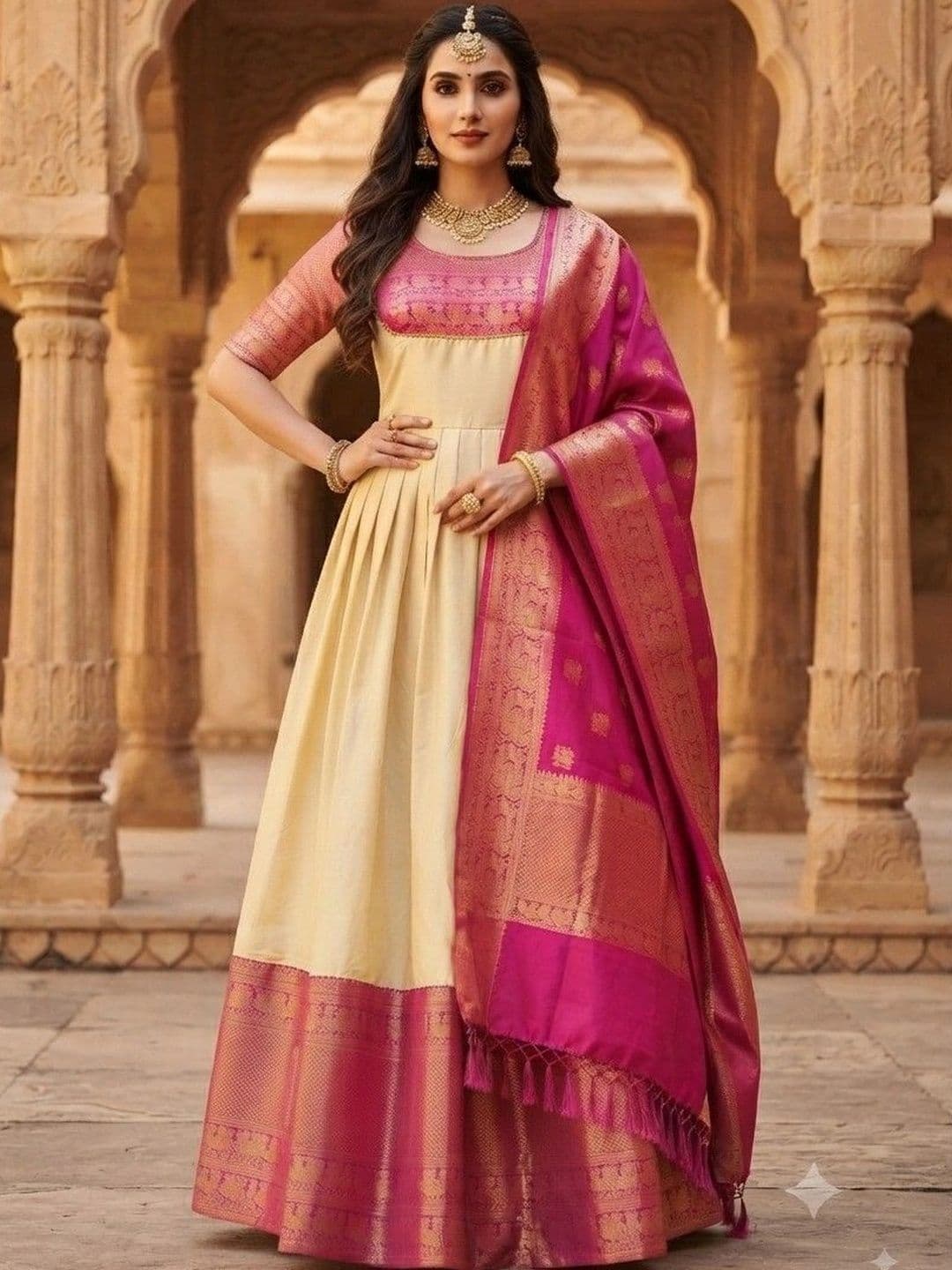 Kinjhit Fashion Embroidered Round Neck A-line Gown Dress - view 1
