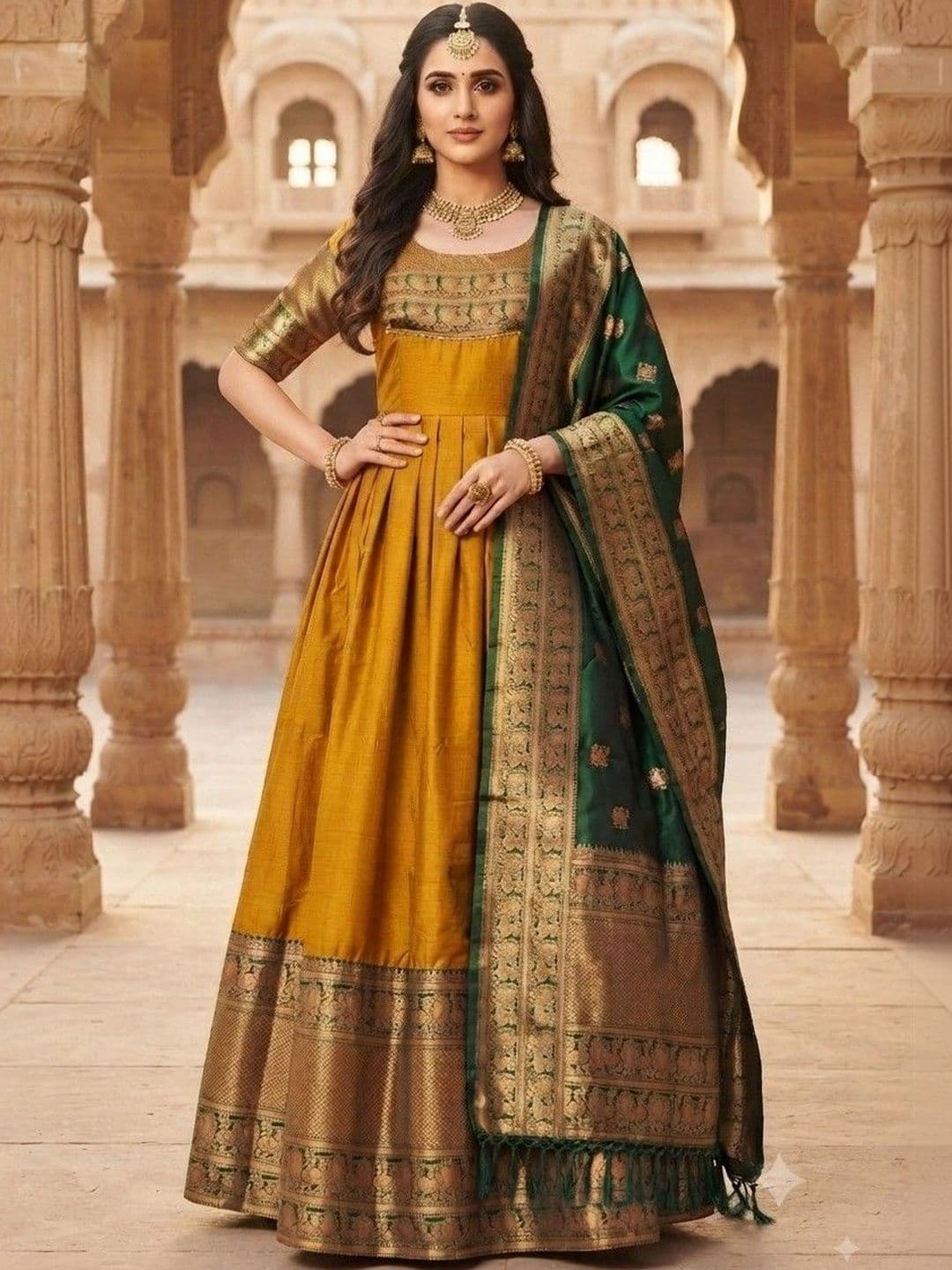 Kinjhit Fashion Embroidered Round Neck A-line Gown Dress thumbnail 3