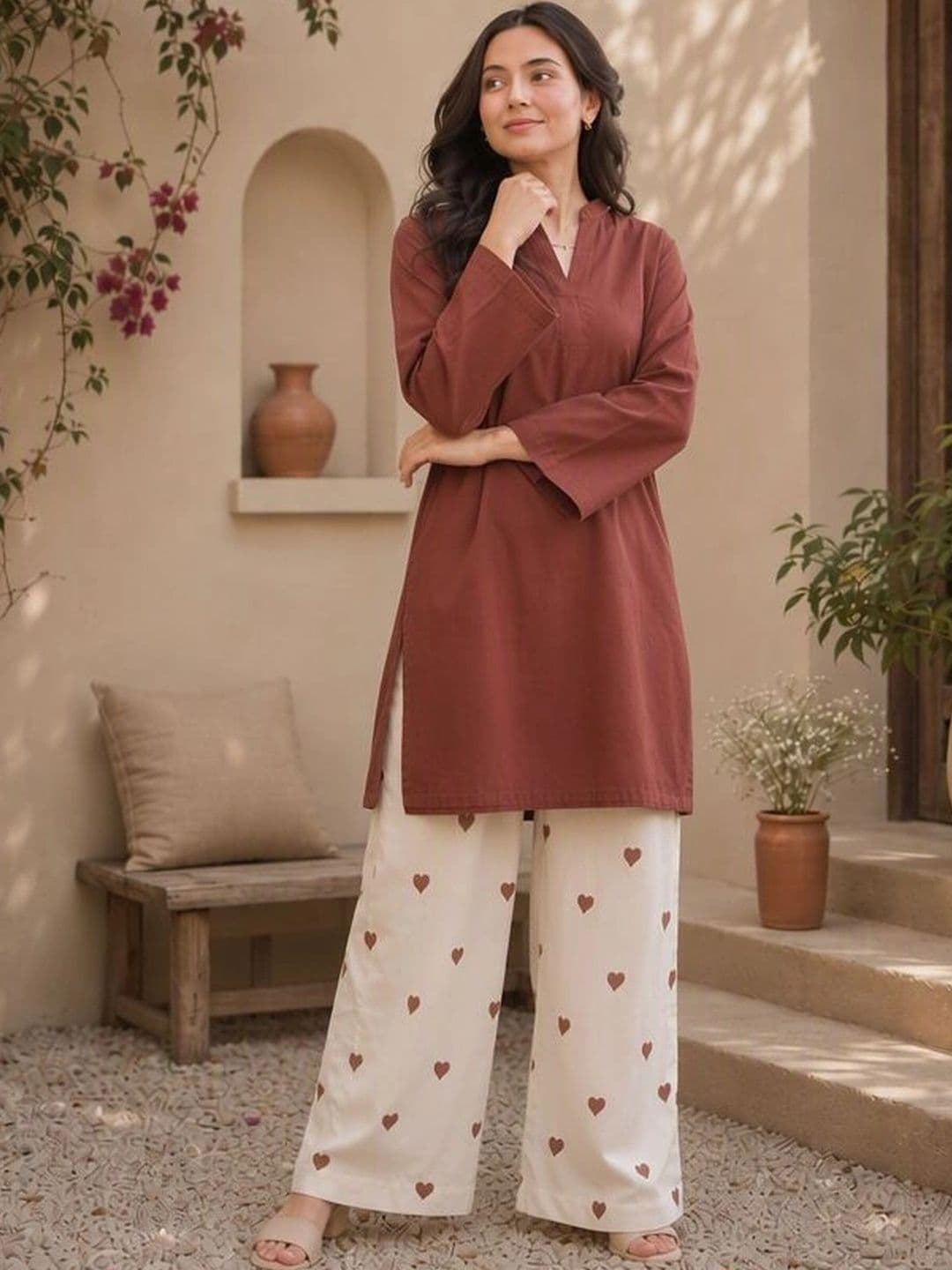 Sangria Women Regular Kurti with Palazzos thumbnail 2