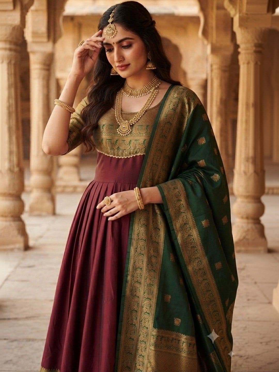 Kinjhit Fashion Embroidered Round Neck A-line Gown Dress thumbnail 2