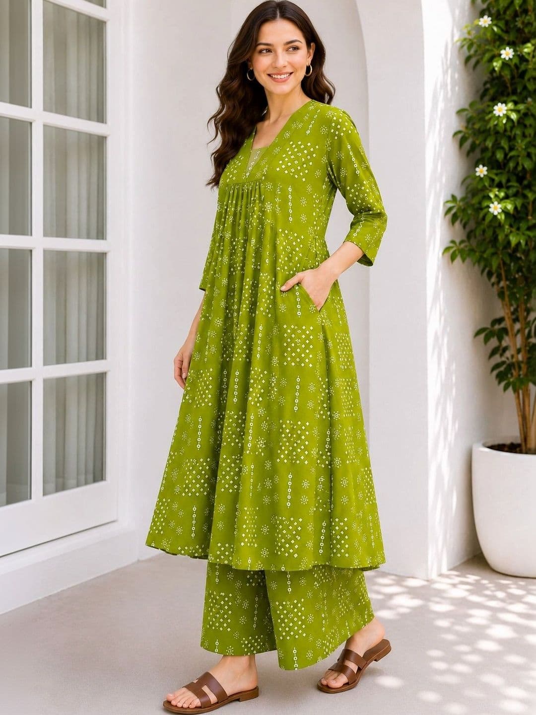 HIVA TRENDZ Women Bandhani Printed Regular Kurta with Palazzos thumbnail 3