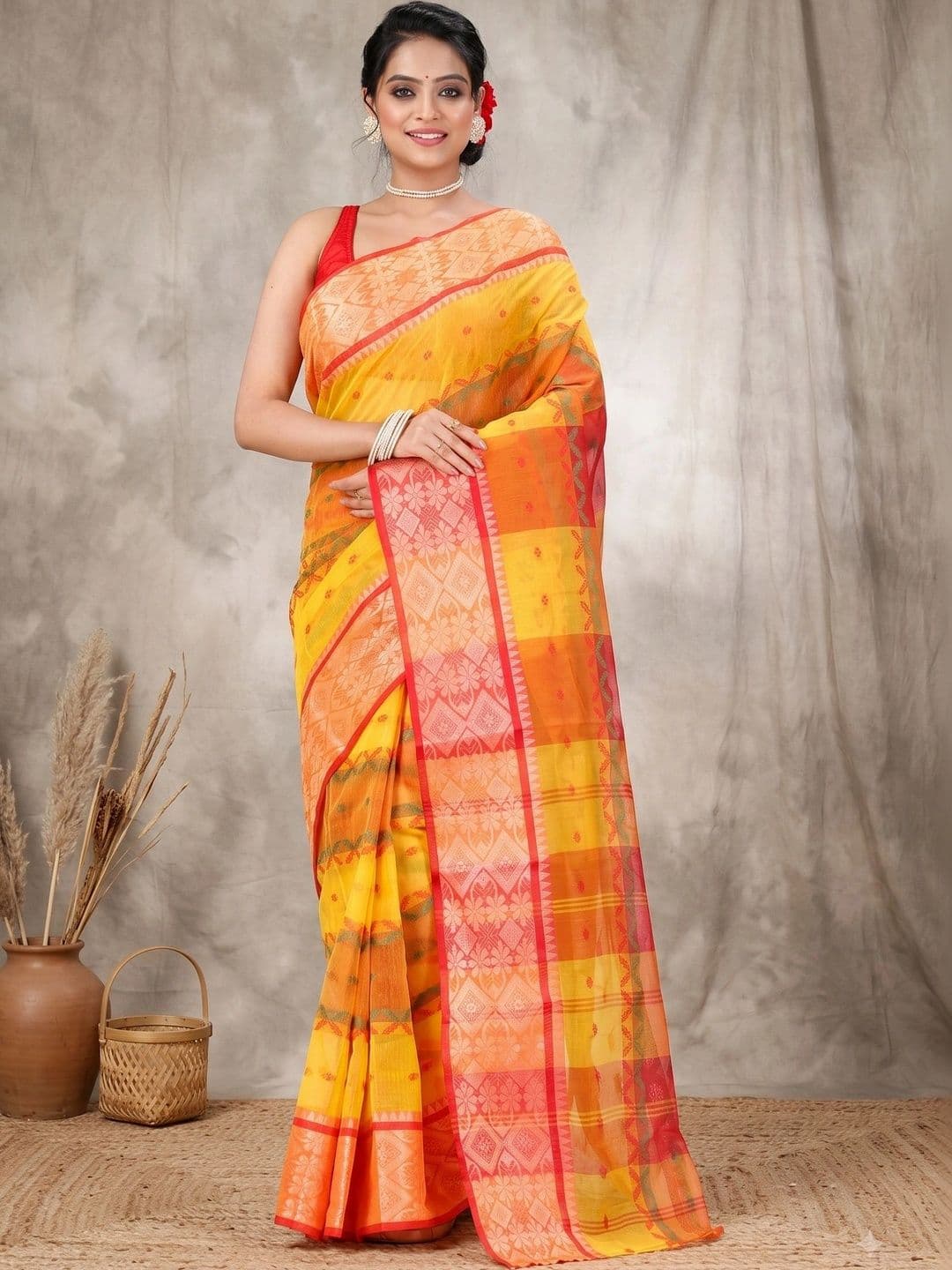 GitAsit Woven Design Sequinned Pure Cotton Handloom Taant Saree - view 1