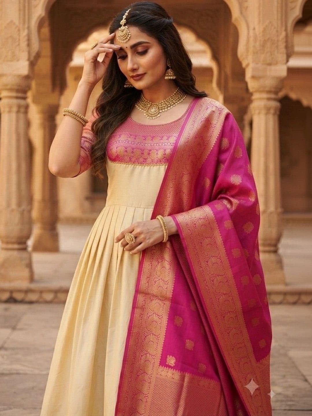 Kinjhit Fashion Embroidered Round Neck A-line Gown Dress thumbnail 4