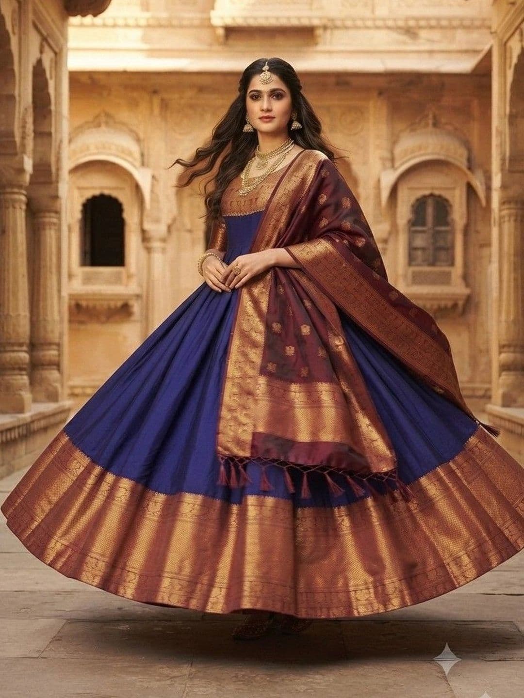 Kinjhit Fashion Embellished Round Neck A-line Gown Dress - view 1