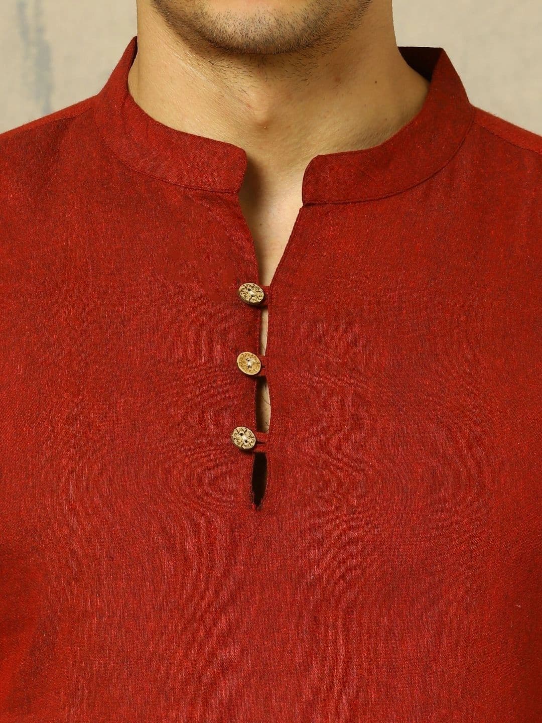 Navibhu Woven Design Solid Cotton Handloom Mandarin Collar Short Kurta thumbnail 5