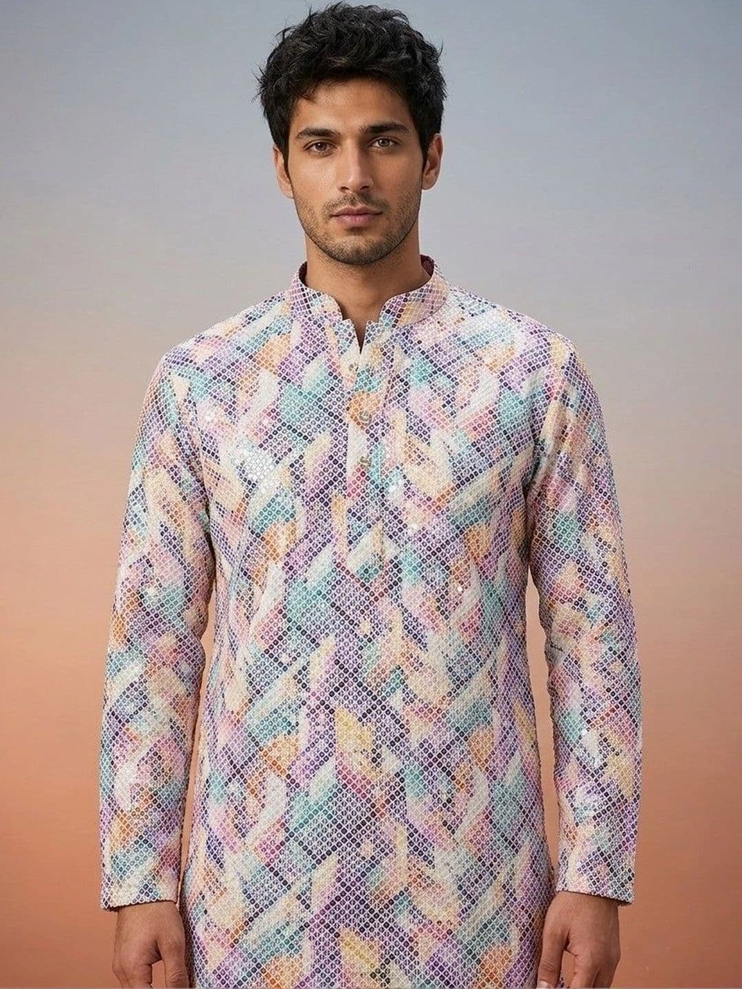 Rajkuwar Men Geometric Embellished Sequinned Kurta - view 1