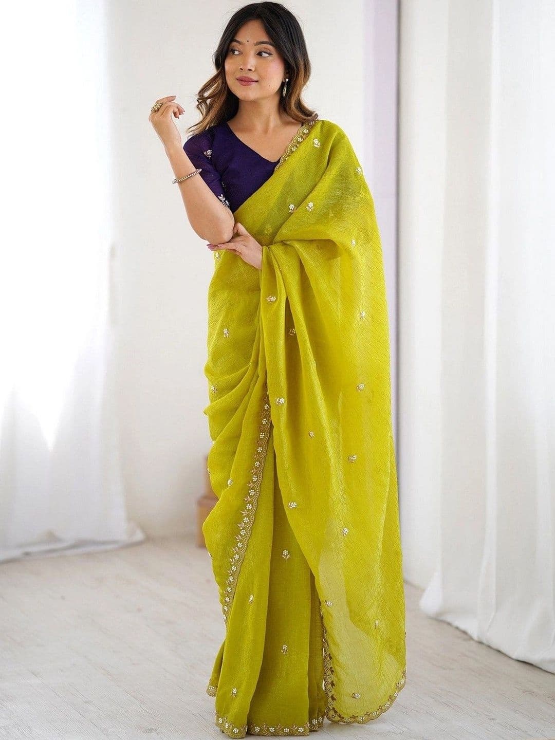 KALINI Ethnic Motifs Embroidered Silk Blend Saree - view 1