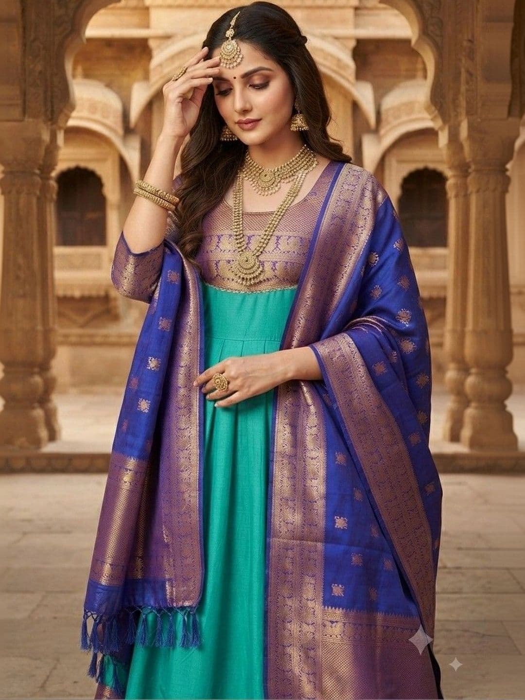 Kinjhit Fashion Embellished Round Neck A-line Gown Dress thumbnail 3