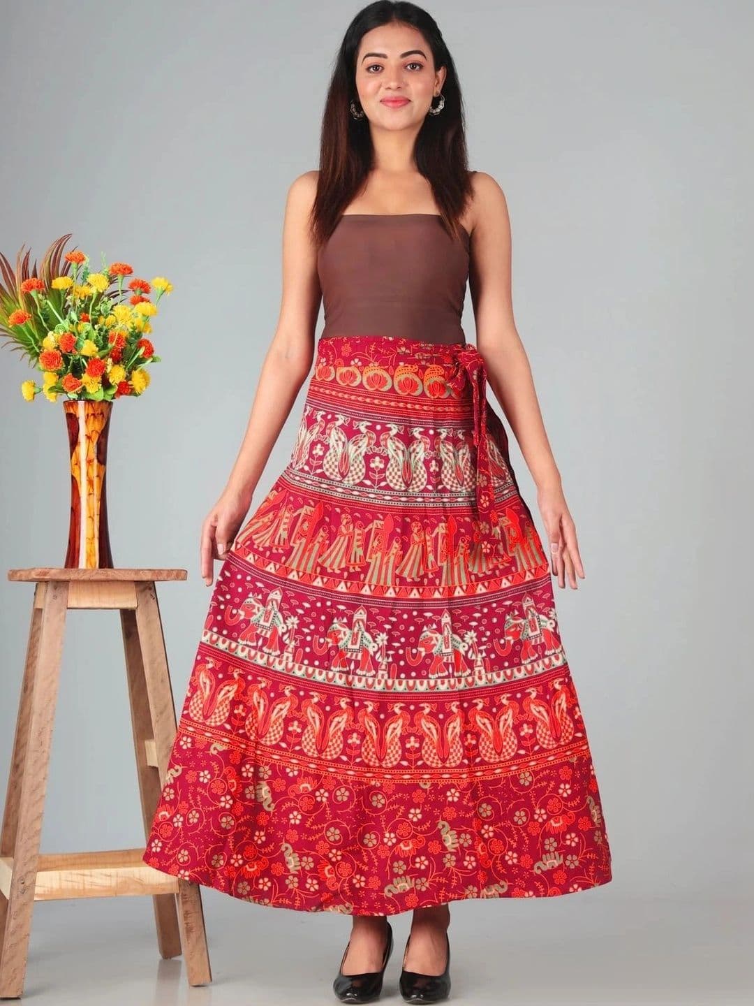 HIMCARE Women Cotton Cambric Floral Maxi Wrap Skirt - view 1
