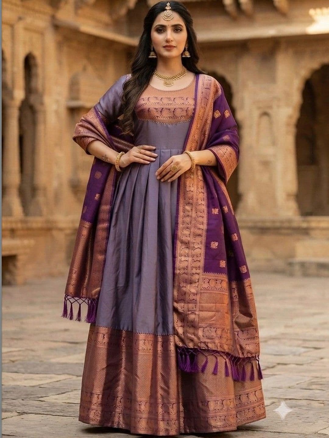 Kinjhit Fashion Embellished Round Neck A-line Gown Dress thumbnail 3