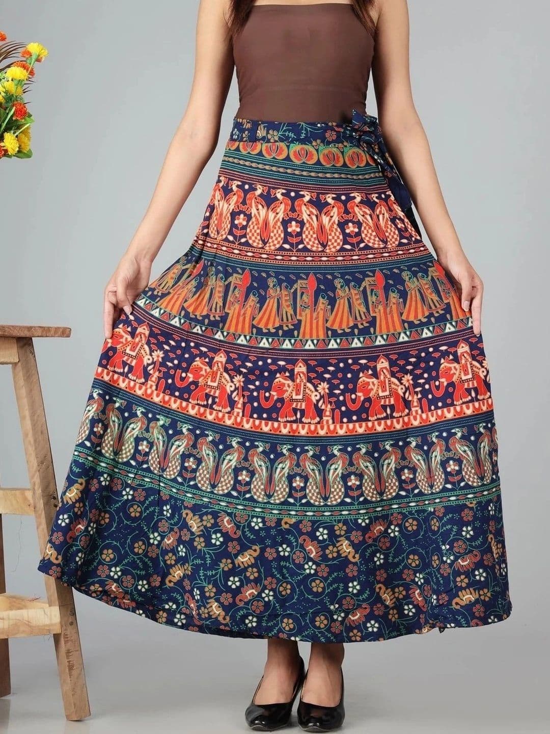 HIMCARE Women Cotton Cambric Floral Maxi Wrap Skirt thumbnail 3