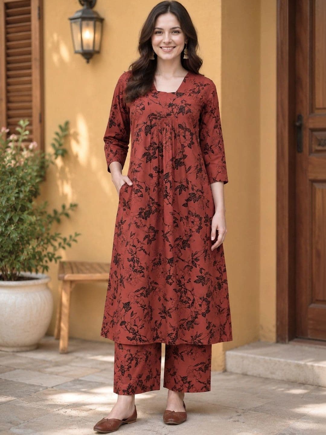 EVANORA Women Floral Printed Tiered Kurta with Palazzos thumbnail 5