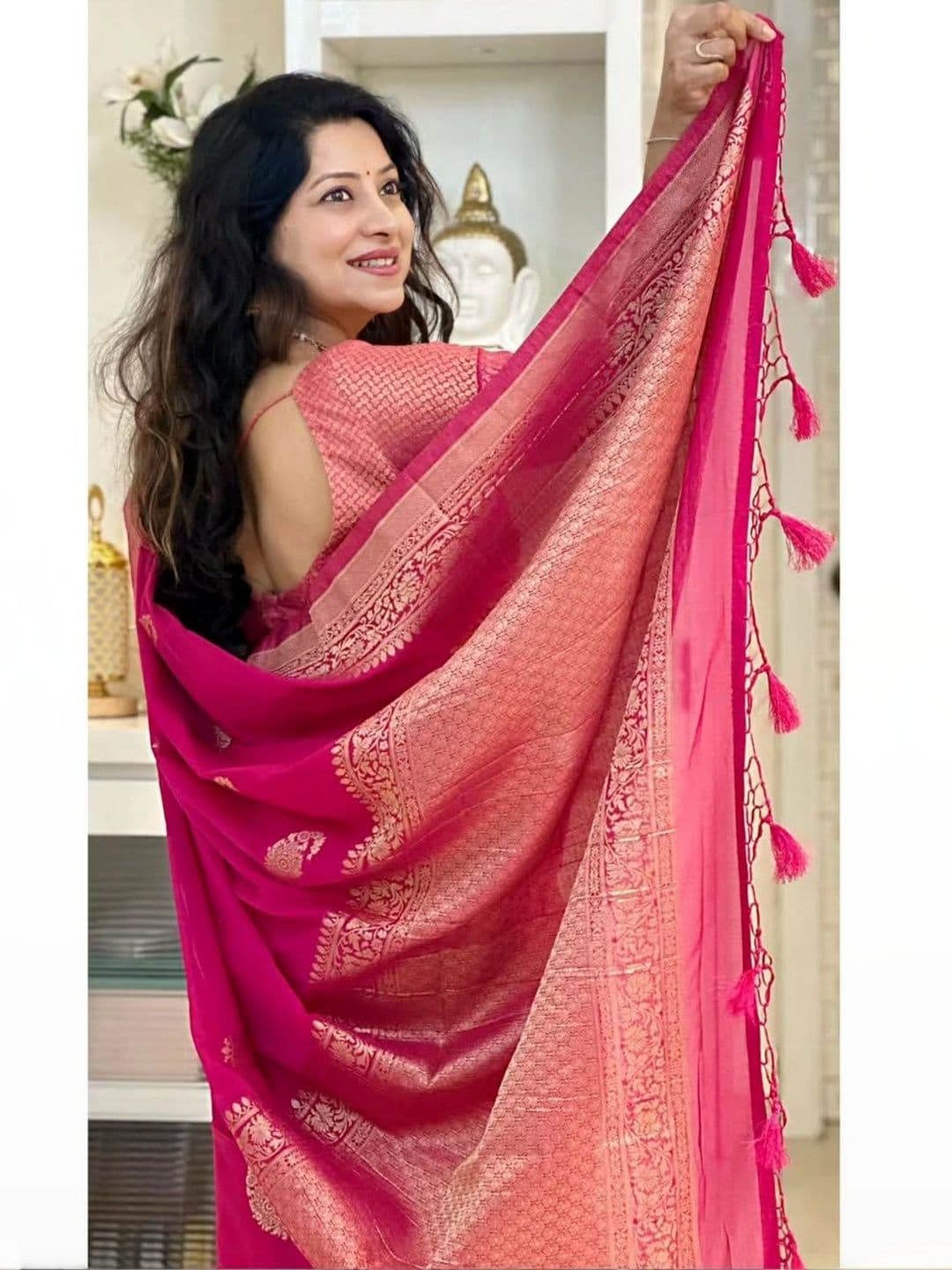 revika Women Woven Design Zari Art Silk Designer Kanjeevaram Saree thumbnail 4