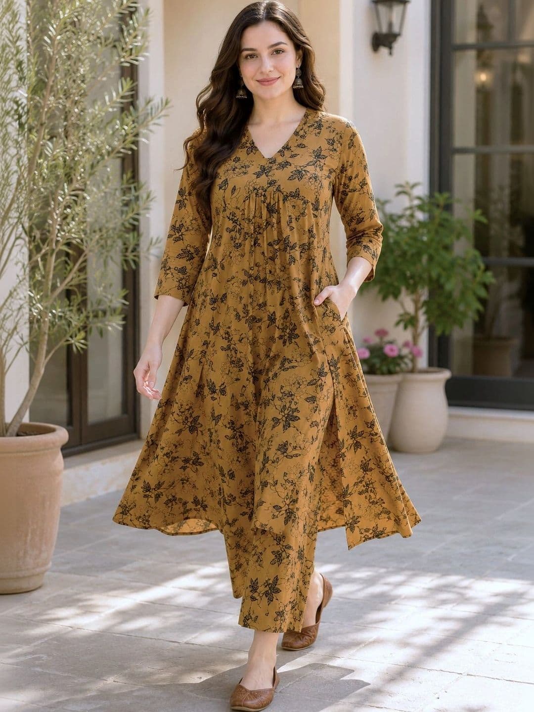 EVANORA Women Floral Printed Regular Kurta with Palazzos thumbnail 5